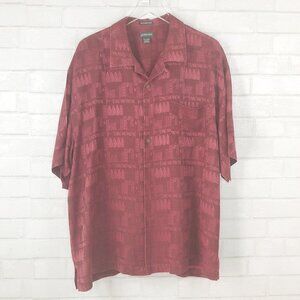 St. John’s Bay Wine Red Jacquard 100% Silk Short Sleeve Button Up Men's Size XXL